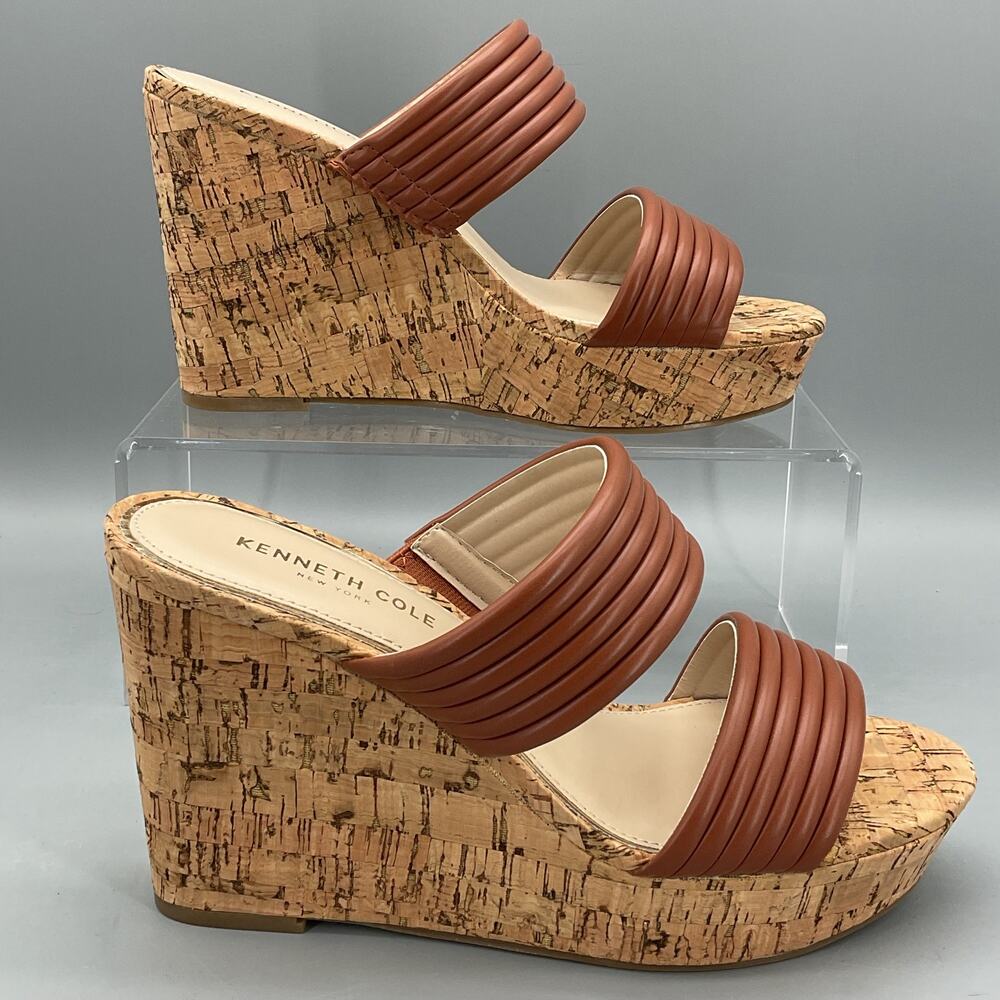 NEW Kenneth Cole New York Women’s Cailyn Wedge Sandals Cognac Size 8M